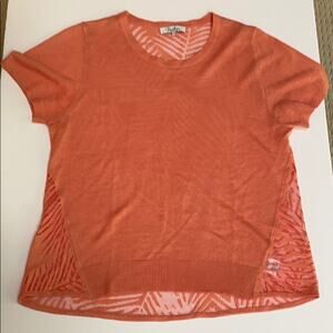 Parker sheer pullover casual top fine gauge knit peach short sleeve size S